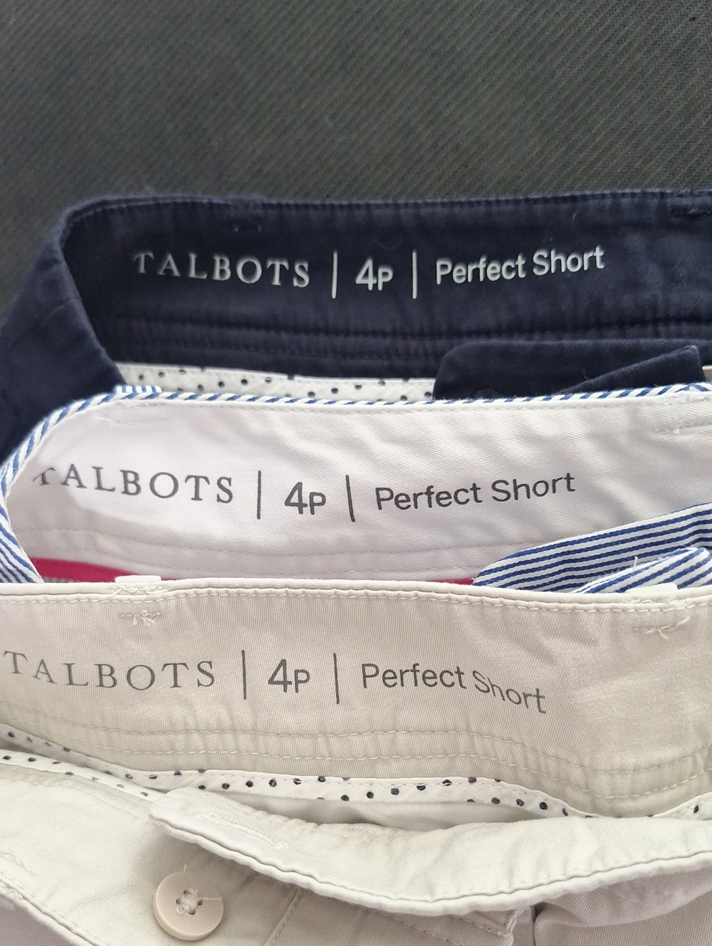 Talbots Women's Chino Shorts Set - Navy, Light Blue Stripe, Cream 3 Pairs - Picture 8 of 8